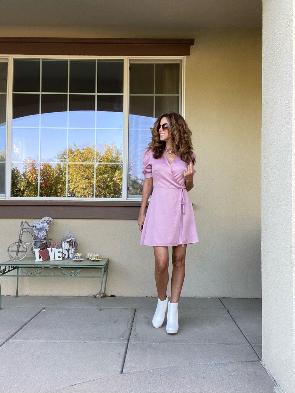 Francesca's Collections Blush Pink Wrap Mini Dress with Puff Sleeves